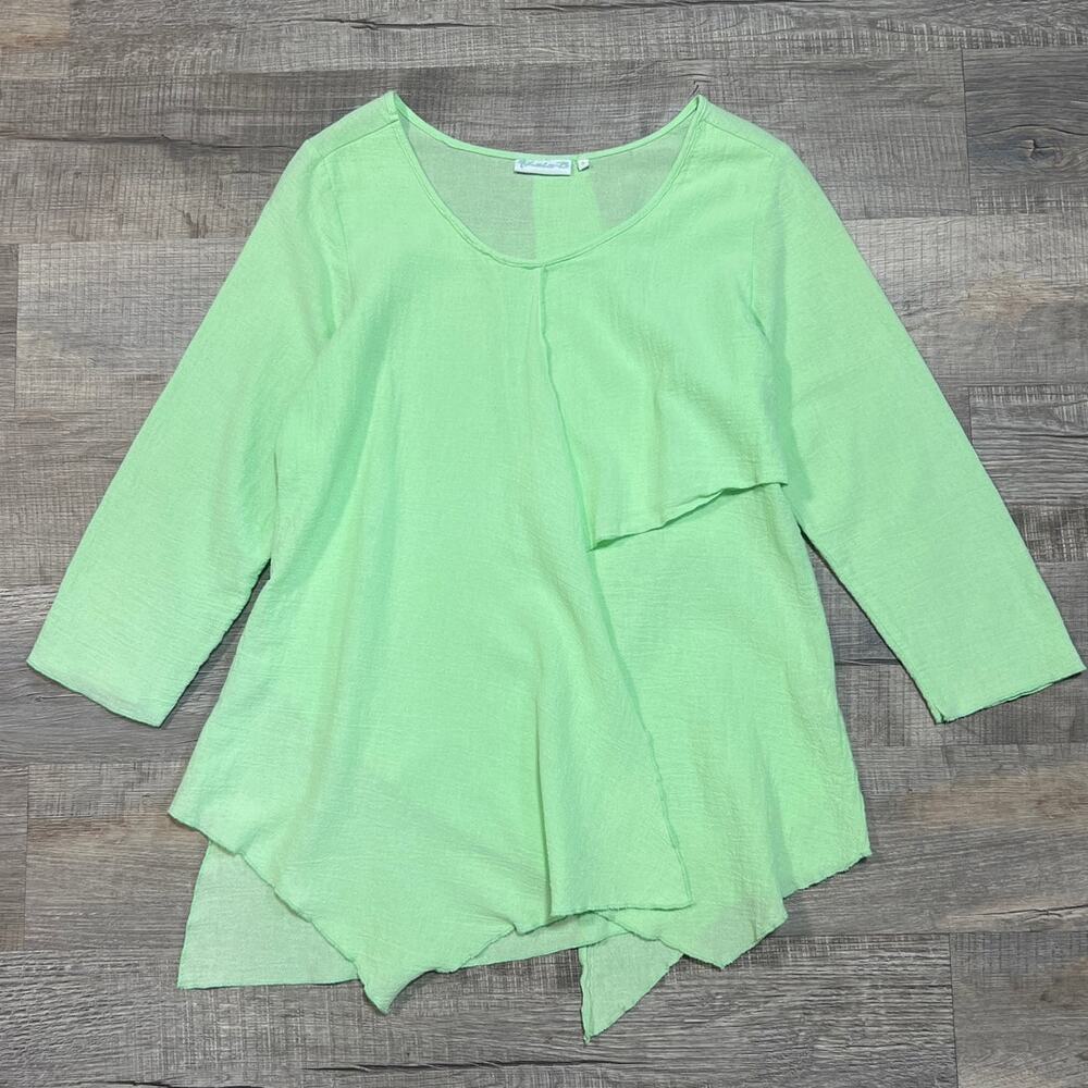 Lulu B Cotton Gauze Crinkle Beach Top Size Small Green‎ Relaxed Oversized Shirt
